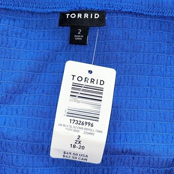 Torrid Baby doll Tank - Embroidered Gauze Blue Size 2 - Picture 4 of 5